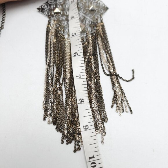 Vintage Boho Chic Long Fringe Necklace With Geometric Metal Accents - Picture 4 of 5